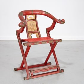 Japanese red lacquer folding kyokuroku chair