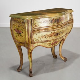 Antique Venetian painted bombe commode