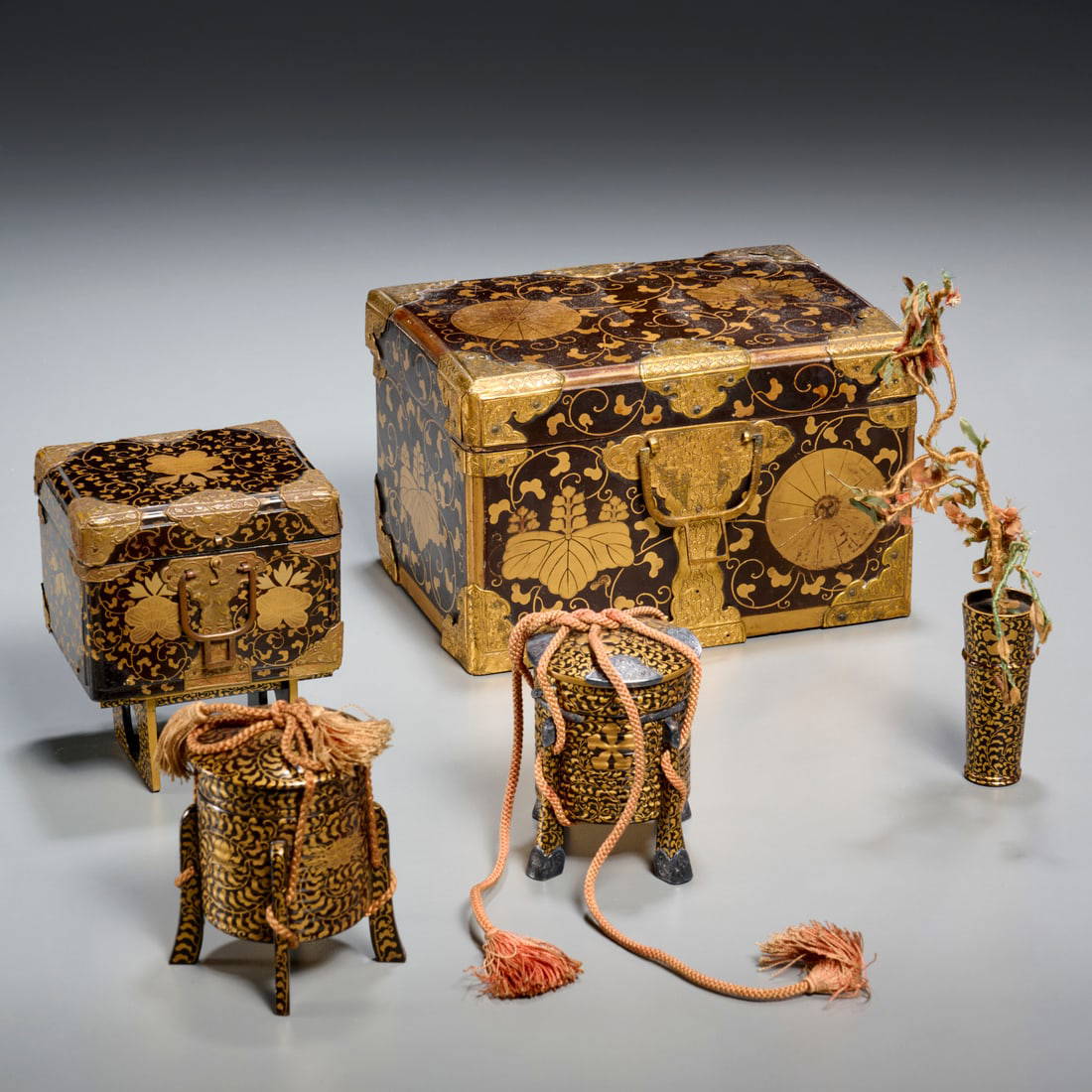 Group Japanese Edo style lacquerware miniatures