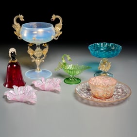 Nice group (8) Venetian glass tablewares