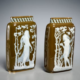 Pair George Jones Pate-sur-Pate porcelain vases