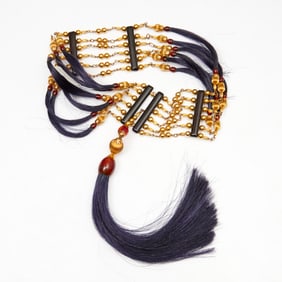 Horsehair and gilt bead belt