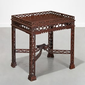 Antique George III style open fretted tea table