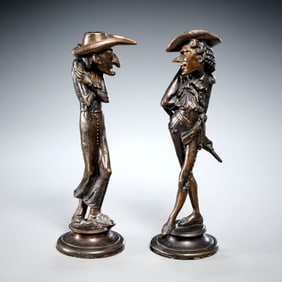Pair French Fin de Siecle grotesque candlesticks
