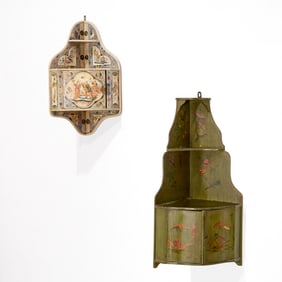 (2) Chinoiserie painted corner cabinets