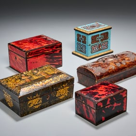 Group (5) antique English and French boxes