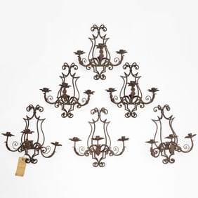 (6) Continental wrought iron wall sconces
