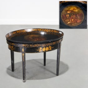 Victorian hand-painted tole tray table