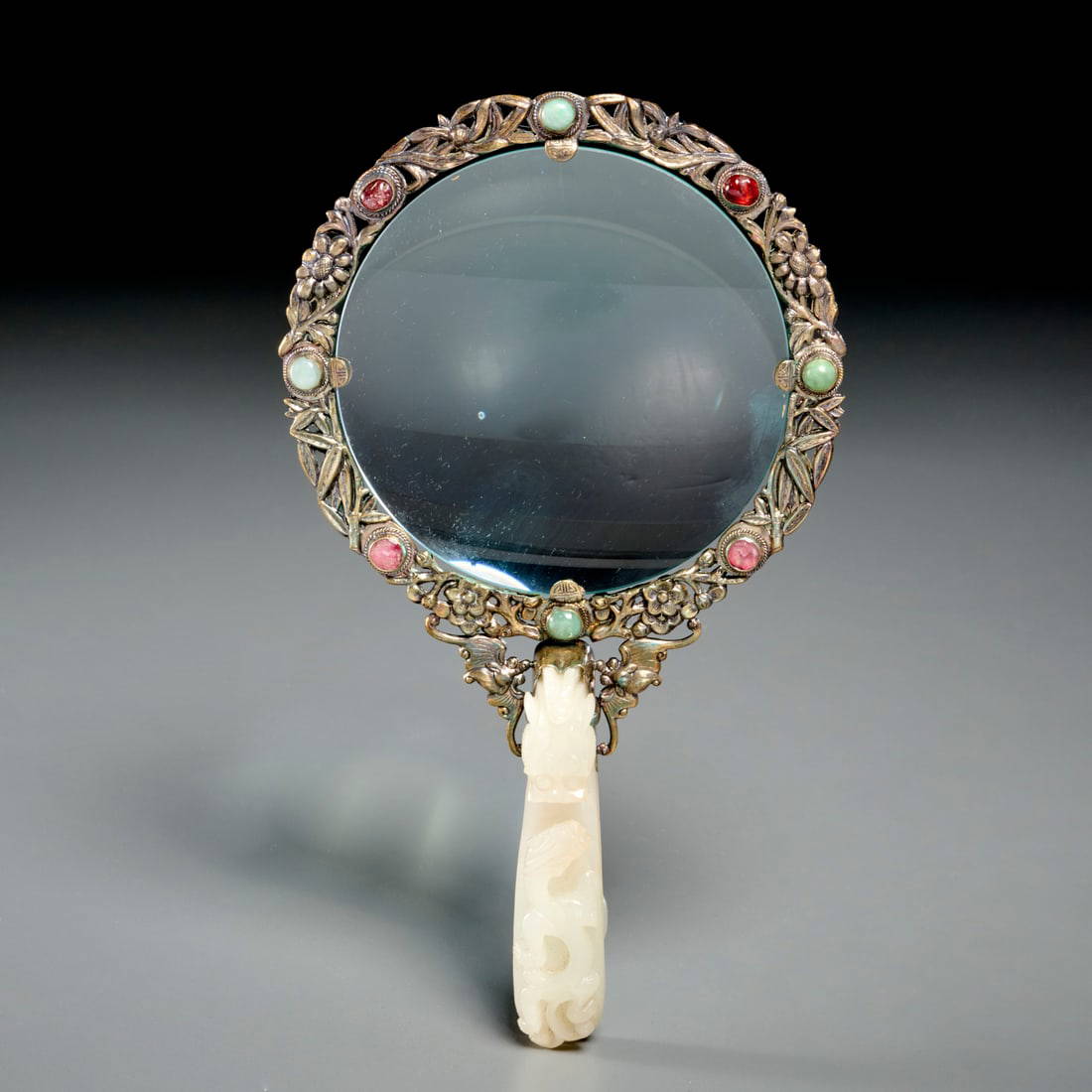Chinese silver and jade magnifying glass