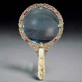 Chinese silver and jade magnifying glass