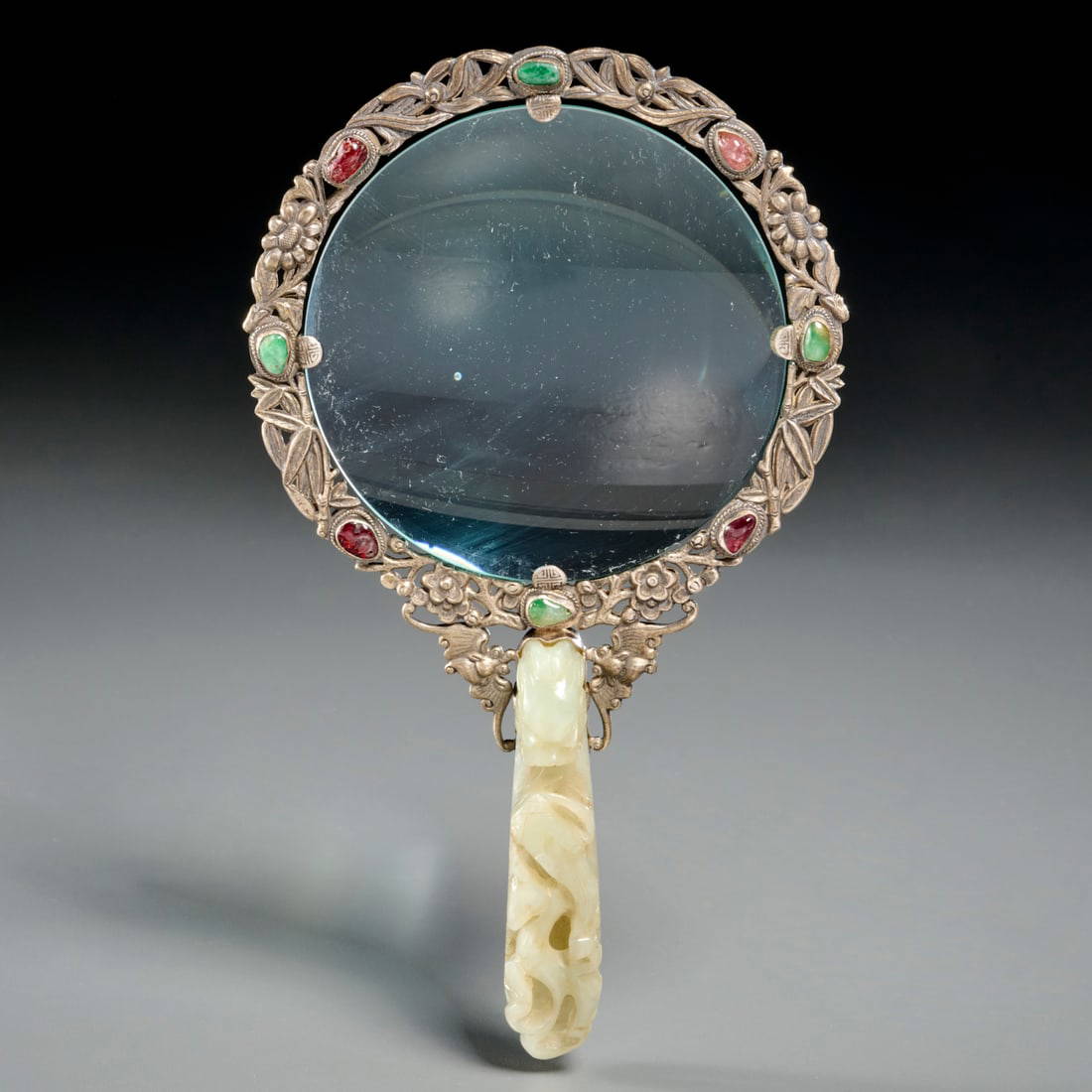 Chinese silver and jade magnifying glass
