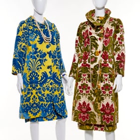 (2) Brocade bespoke coat & skirt ensembles