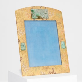 Chinese Export silk frame with jade plaques