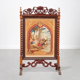 Victorian Orientalist needlework firescreen