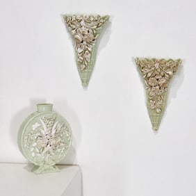 Minton style moon vase and wall pockets