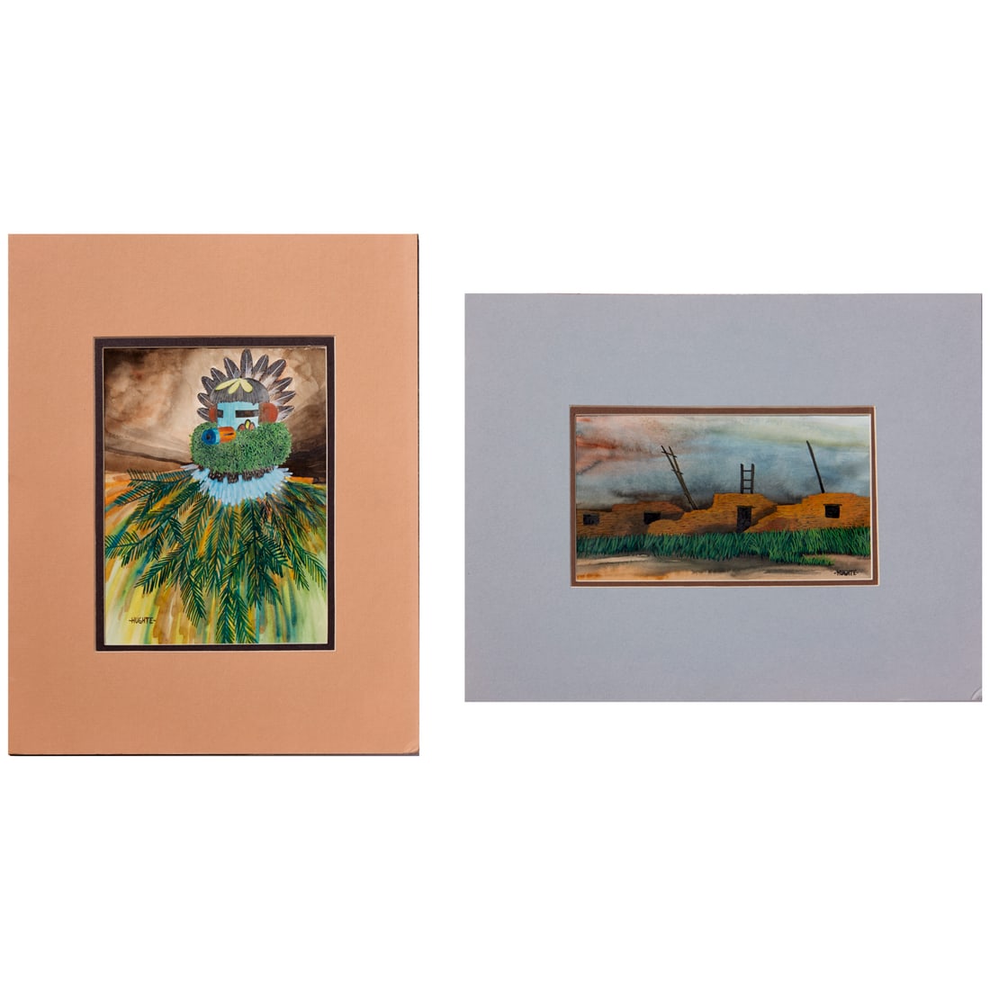 Philbert Hughte, (2) mixed media on paper (1 of 8)