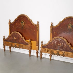 Pair Neoclassical style paint decorated beds