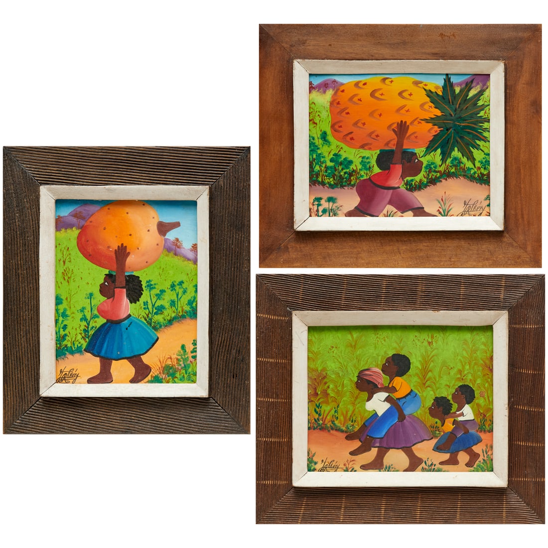 Jacques-Richard Chery, (3) oil on Masonite: Jacques-Richard Chery, (3) oil on Masonite, Jacques-Richard Chery (Haitian, b. 1928), paintings of children, each signed, approx. 7.5"h x 9.5"w (sight), 12.75"h x 15"w (frames, and reverse) Provenance