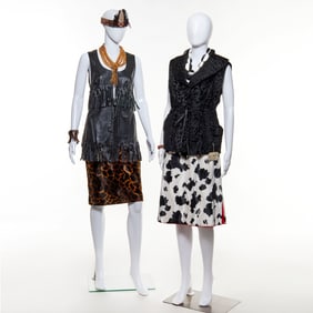 (2) Animal print faux fur skirts