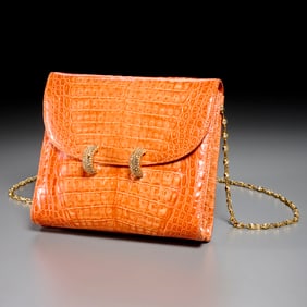 Valentino Garavani orange crocodile evening bag