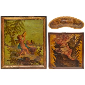 Continental School, (3) oils on panel, cherubs