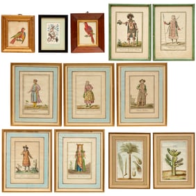 Collection (12) antique hand-colored engravings
