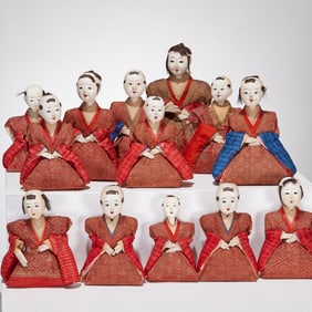 Set (13) antique Japanese Hina dolls