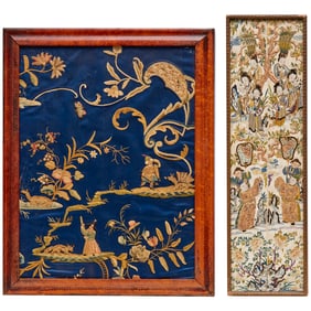 (2) Chinese embroidery panel fragments