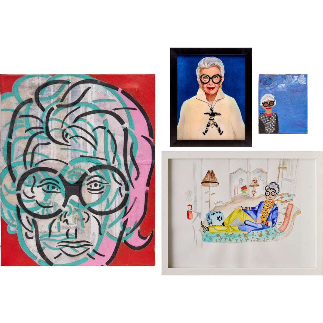 Iris Apfel, (4) portrait paintings (1 of 8)