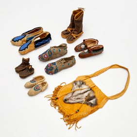 Native American moccasins, boots and bag