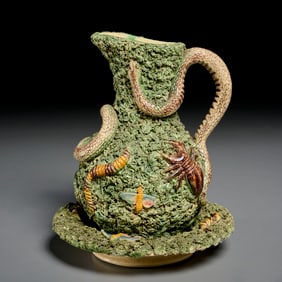 Jose Cunha Palissy ware ewer and stand