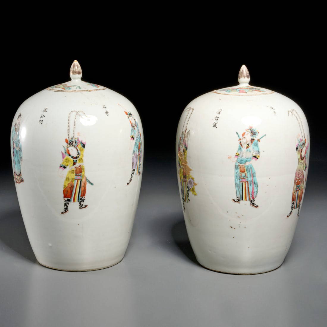 Pair Chinese \"Monkey King\" jars and covers