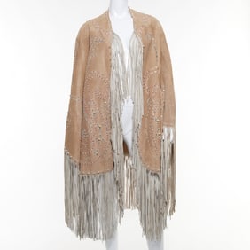 Tribal style beaded & fringed deerskin cloak