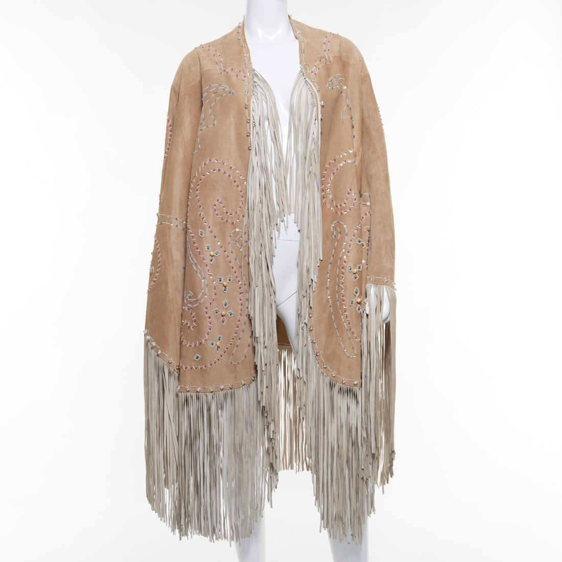 Tribal style beaded & fringed deerskin cloak (1 of 6)