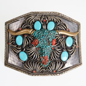 Massive Navajo silver metal belt buckle