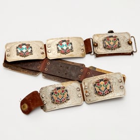 Zuni style silver thunderbird concho belt