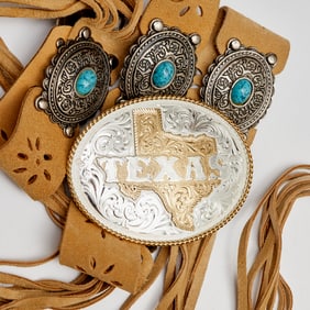 Montana Silversmiths buckle, fringed belt