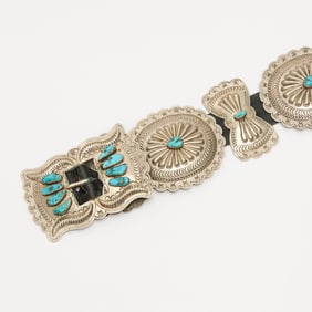 Navajo silver and turquoise concho belt