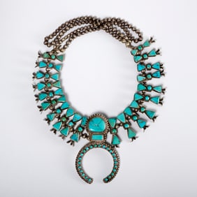Navajo turquoise & silver squash blossom necklace
