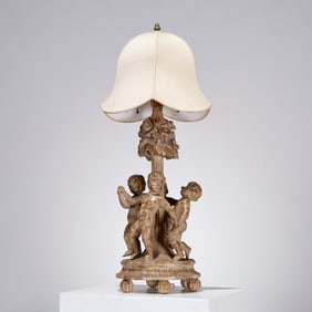 Antique Louis XVI style carved oak table lamp