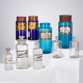 Group (9) antique glass apothecary jars