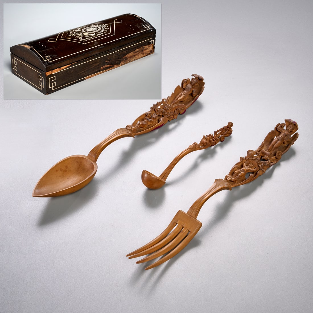 Antique Swiss carved limewood serving set (1 of 7)