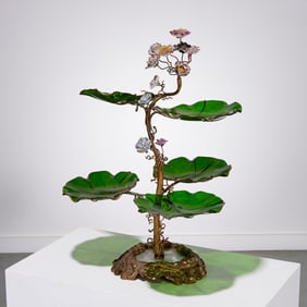 Unusual Victorian gilt bronze and glass epergne