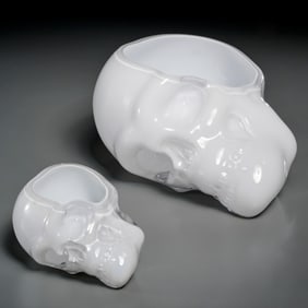 Nude, (2) glass Memento Mori skull bowls