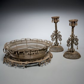 Antique French folk art wirework tablewares