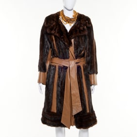 Vintage Leather and mink trimmed coat