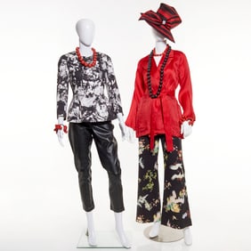 (2) Pant & jacket ensembles, red & black