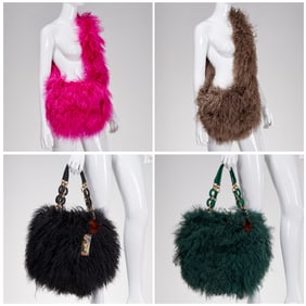 Group of Rara Avis fur feather handbags