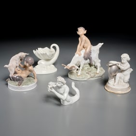 Group (5) mythological themed porcelain figurines