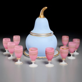 Continental opaline punch bowl and stemware